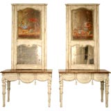 c.1800 Antique Pair Italian Trumeaux and Consoles