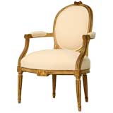 c.1850 French Louis XVI Painted and Gilded Fauteuil