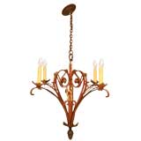 French 40's Hand-Wrought Iron 4 Light Chandelier 3