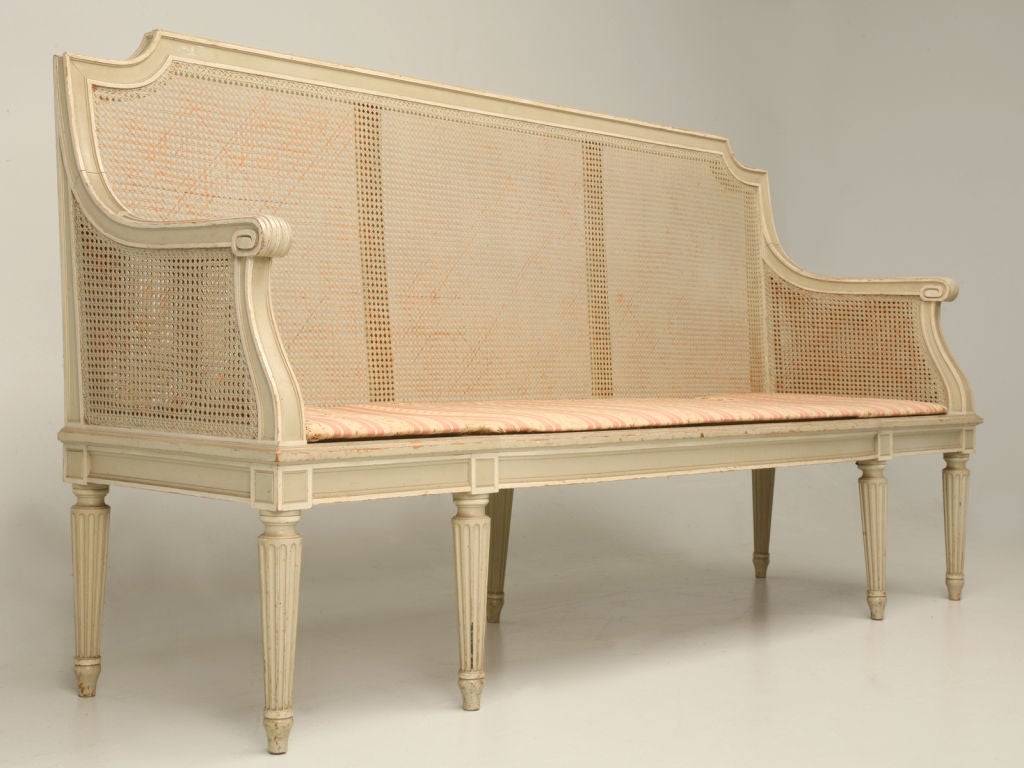 c.1900-1920 French Louis XVI Style Painted Cane Settee