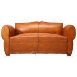 Vintage c.1930 French Leather Mustache Back Settee