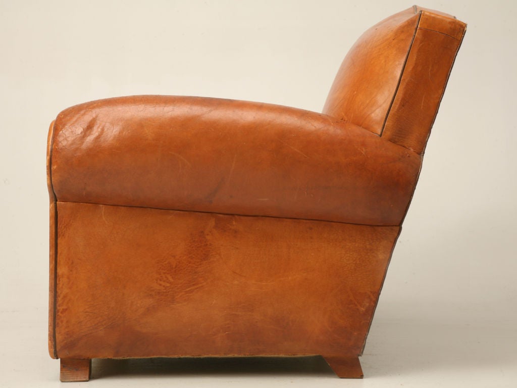 c.1930 Suite of 4 French Leather Mustache Back Club Chairs 5