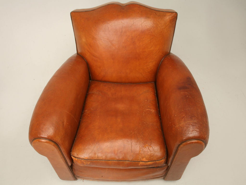 c.1930 Suite of 4 French Leather Mustache Back Club Chairs 6