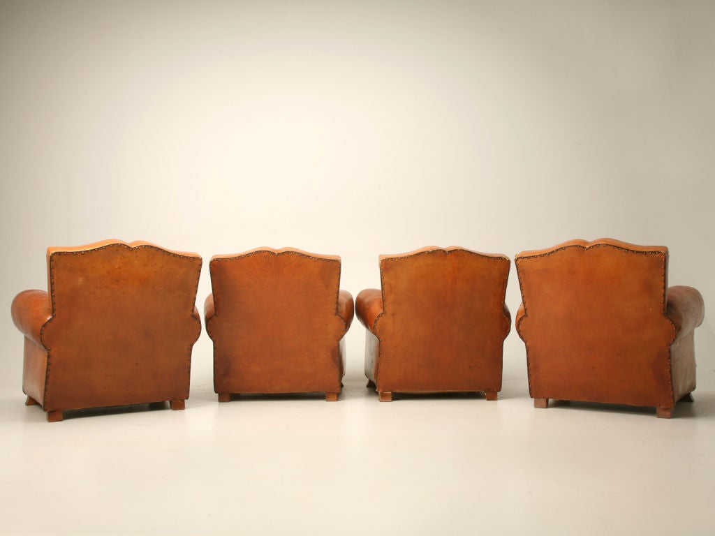 c.1930 Suite of 4 French Leather Mustache Back Club Chairs 7