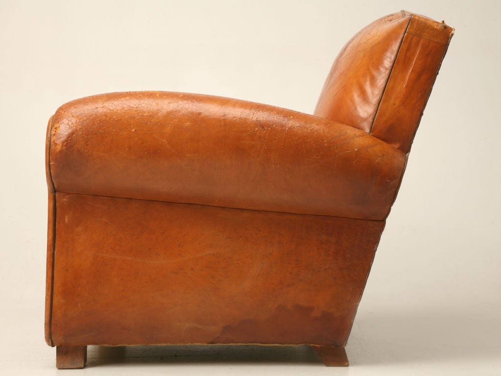 c.1930 Suite of 4 French Leather Mustache Back Club Chairs 1