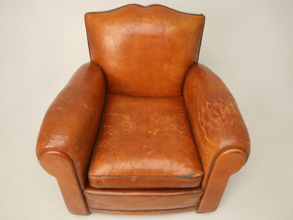 c.1930 Suite of 4 French Leather Mustache Back Club Chairs 2