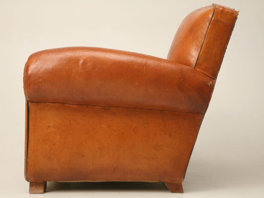 c.1930 Suite of 4 French Leather Mustache Back Club Chairs 3