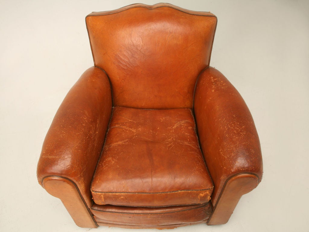 c.1930 Suite of 4 French Leather Mustache Back Club Chairs 4