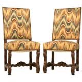 c.1820 Pair of French Hand-Carved Walnut Side Chairs