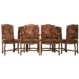 Antique c.1900 Set of 8 French Louis XIII Style Oak Dining Chairs