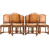c.1930 Set of 8 Spanish Elm & Leather Dining Chairs