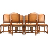 c.1930 Set of 8 Spanish Elm & Leather Dining Chairs