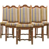 c.1950 Set of 6 Spanish Hand-Carved Oak Dining Chairs
