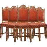 c.1930 Set of 6 Hand-Carved Spanish Oak & Leather Dining Chairs