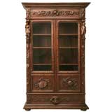 c.1860 French Heavily Carved Solid Oak Bibliotheque