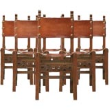 c.1860 Set of 6 Spanish Leather and Oak Dining Chairs