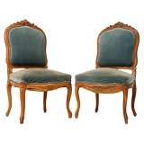 c.1880 Pair of French Louis XV Style Walnut & Mohair Side Chairs