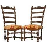 c.1840 Pair of Magnificent Hand-Carved Ladder Back Chairs