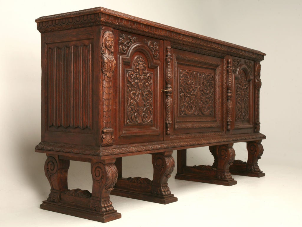 c.1930 Heavily Carved Spanish Oak Buffet