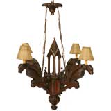 Antique French Gothic/Black Forest  4 Light Chandelier w/Falcons
