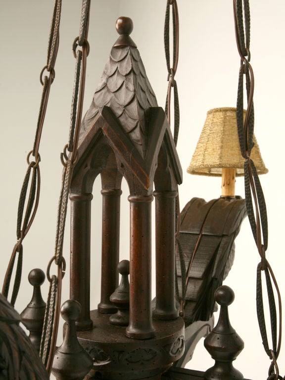 Folk Art Antique French Gothic/Black Forest  4 Light Chandelier w/Falcons