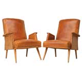 Pair of French 40's Leather Armchairs