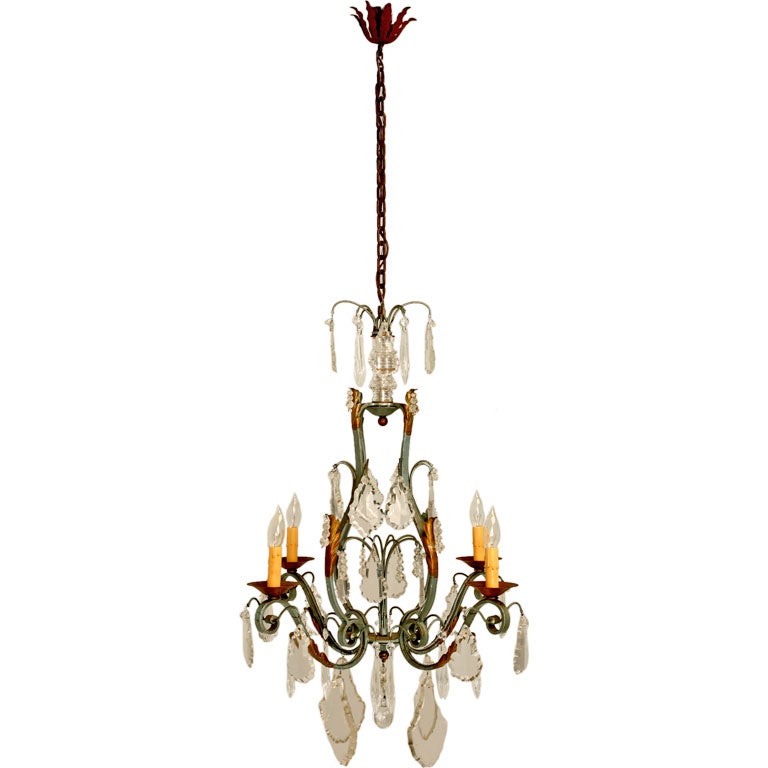 c.1930 French 4 Light Painted Wrought Iron Chandelier