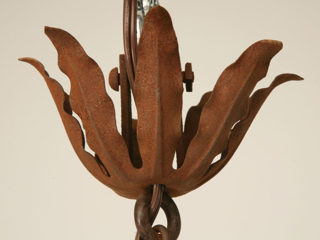 c.1930 French 4 Light Painted Wrought Iron Chandelier 5