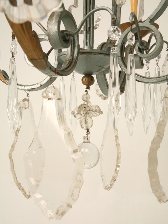 c.1930 French 4 Light Painted Wrought Iron Chandelier 4
