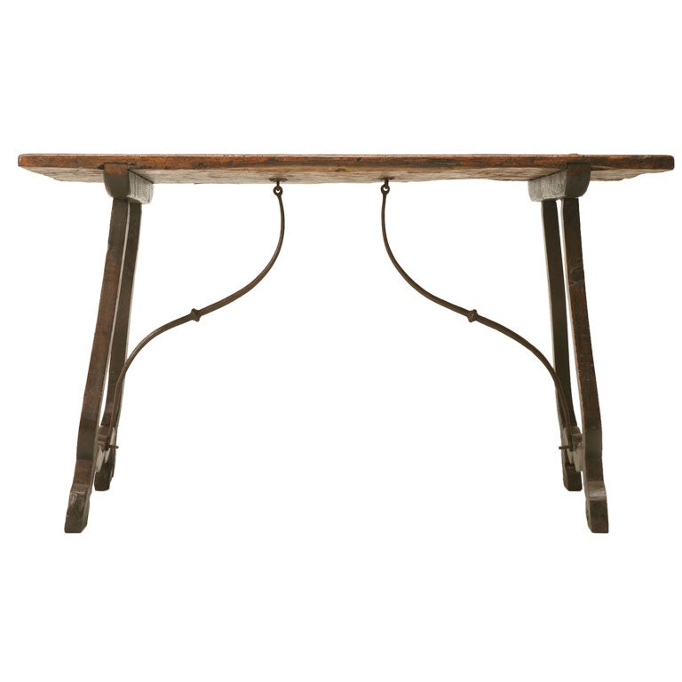 c.1680 Primitive Spanish Lyre-Leg Console/Sofa Table