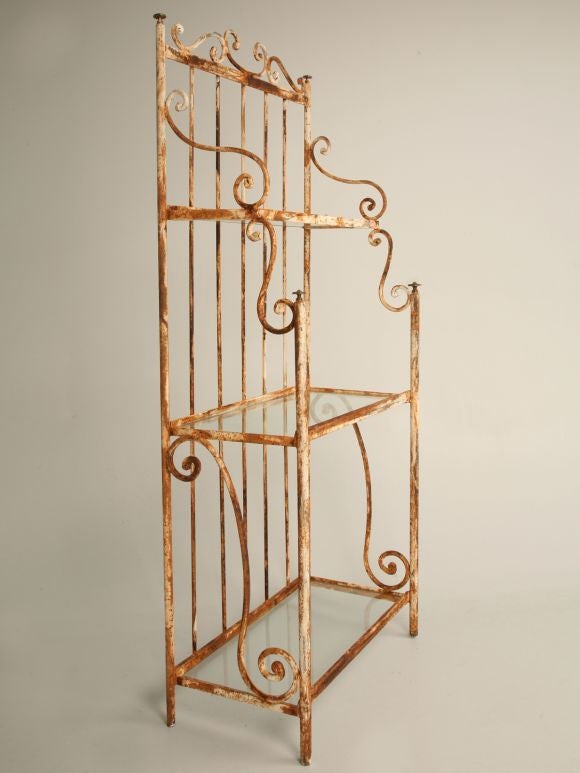 Reproduction baker's rack from France with distressed paint and very authentic look.