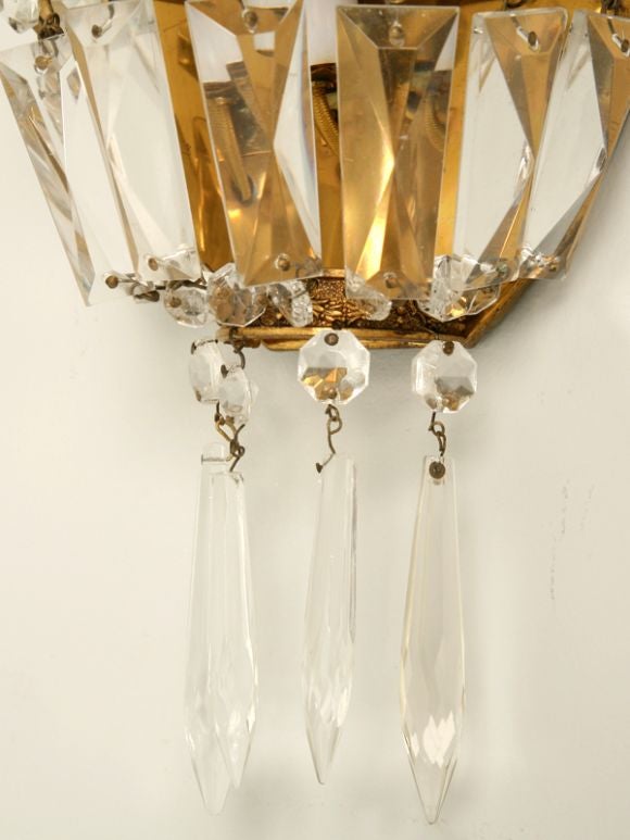 Pair Petite Brass and Crystal Sconces 2