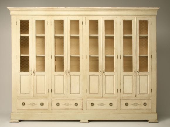c.1860 Antique French Painted 8 over 4 Bibliotheque/Cabinet