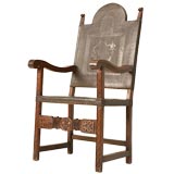Antique c.1880 Spanish Walnut Tooled Leather Chair