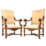Pair c.1860 Walnut Throne Chairs