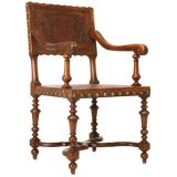 c. 1880 Spanich Baroque Leather Armchair