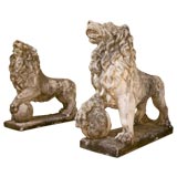 Pair Antique Italian Lion Garden Statues