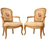 Pair of Louis XV Style Needlepoint Armchairs