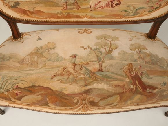 c.1770 Louis XVI Petite Settee with Original Aubusson Tapestry 1