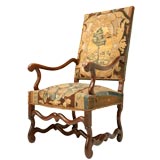 Louis XIII Style Throne Chair with c.1740 Aubusson Tapestry