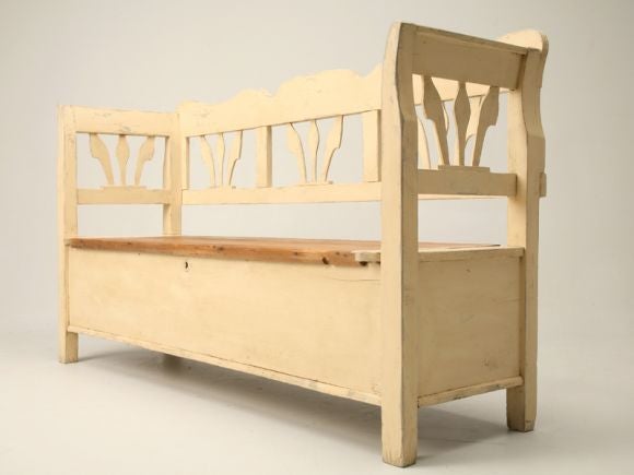 c.1880 Distress Painted Long Box Settle