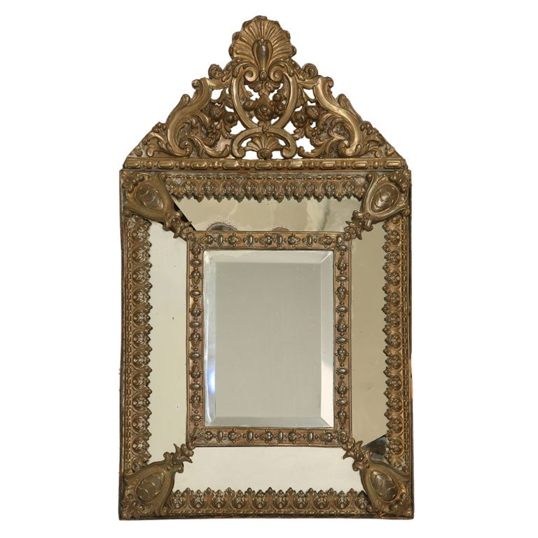 c.1900 Ornate Louis XIV Style Pediment Mirror