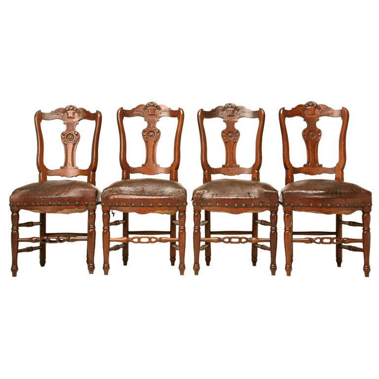 c.1880 Set of 4 Louis XV Style Oak Chairs