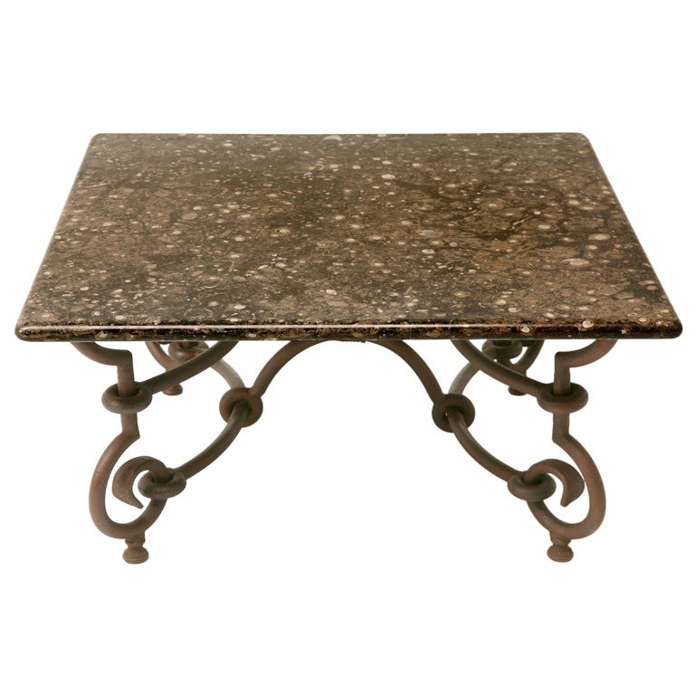 Steel Coffee Table w/ Polished Fossil Top