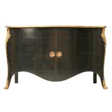 French Handmade Black Lacquered Buffet w/ Hot Pink Interior