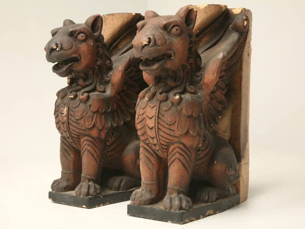 c.1890 Pair of Unusual Terra Cotta Gargoyles