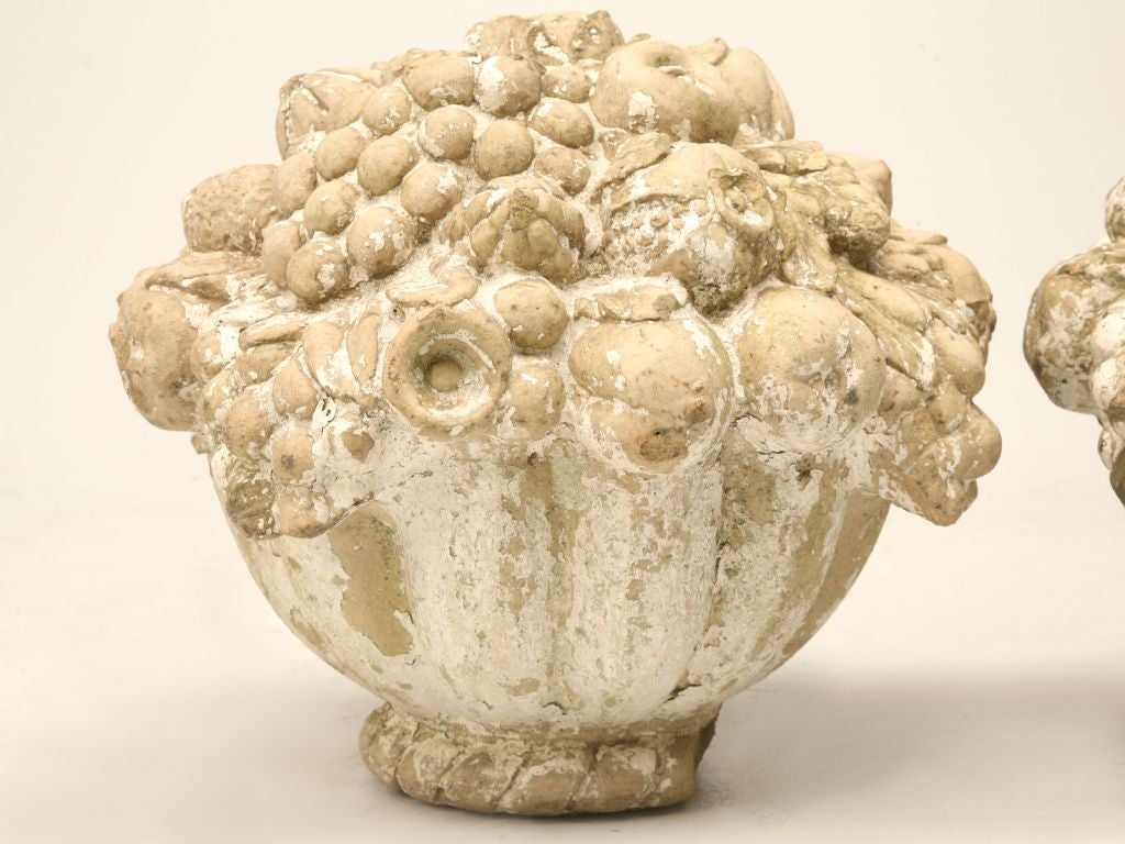 20th Century c.1920-1930 Pair of Terra Cotta Fruit and Flower Basket Finials