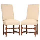 Antique c.1840 Pair Oak Louis XIII Style Side Chairs
