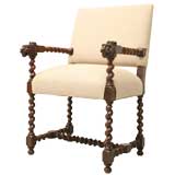 Antique c.1760 French Louis XIII Style Walnut Armchair