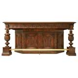 Outstanding French Oak Hand-Carved Bar w/ Brass Top